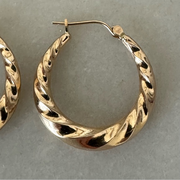 14k Solid Gold Twisted Hoop Earrings - Picture 4 of 16